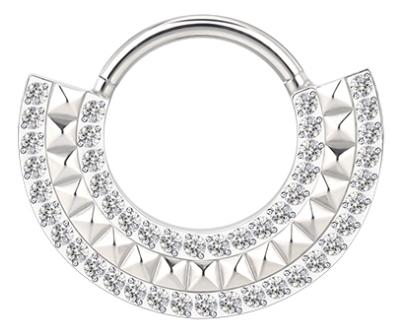 Titanium Hinge Ring Double Lined CZ and Pyramid