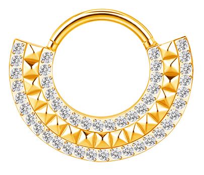 Titanium Hinge Ring Double Lined CZ and Pyramid