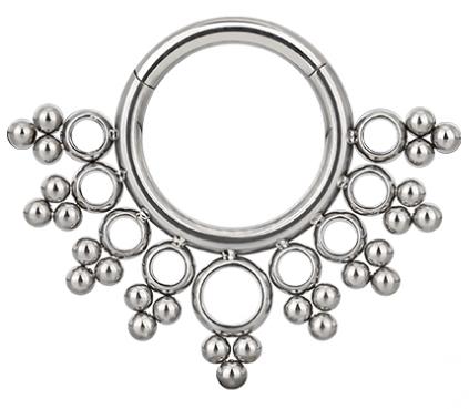 Titanium Hinge Ring with O-Ring and Clustered Tribal Beads