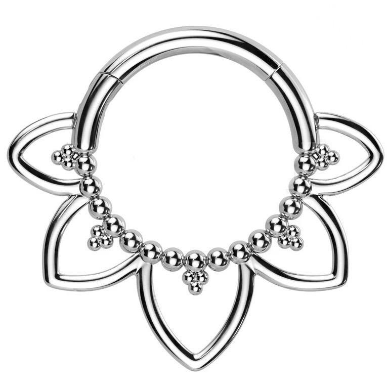 Titanium Hinge Ring with Bead Clusters Mandala