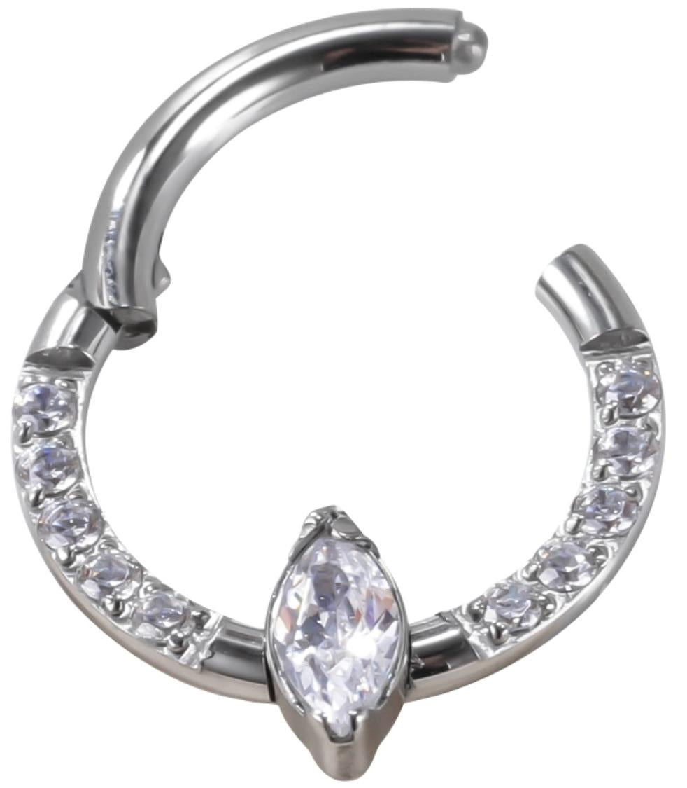 Titanium Hinge Ring Front Pave with Center Marquise CZ