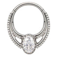 Titanium Hinge Ring Double Lined Bead Cluster with Center Oval CZ