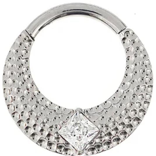 Titanium Hinge Ring with Bumped Face and Center CZ