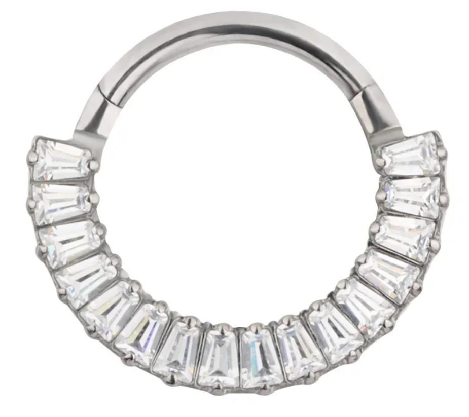 Titanium Hinge Ring with Front Tapered Baguette Cluster