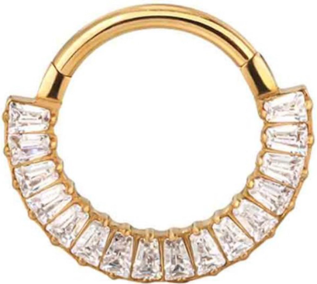 Titanium Hinge Ring with Front Tapered Baguette Cluster