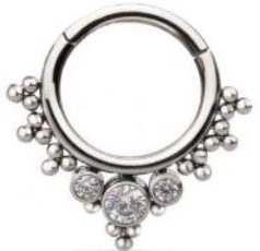 Titanium Hinge Ring with Beads Cluster and 3 Gem