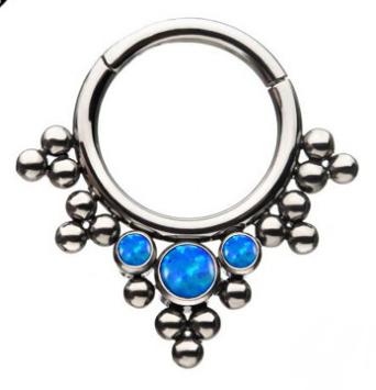 Titanium Hinge Ring with Beads Cluster and 3 Gem