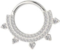 Titanium Hinge Ring Front Pave Double Line with 5 CZ Sharp Corners