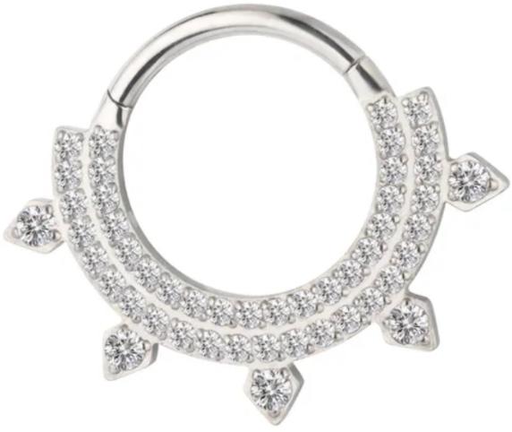 Titanium Hinge Ring Front Pave Double Line with 5 CZ Sharp Corners