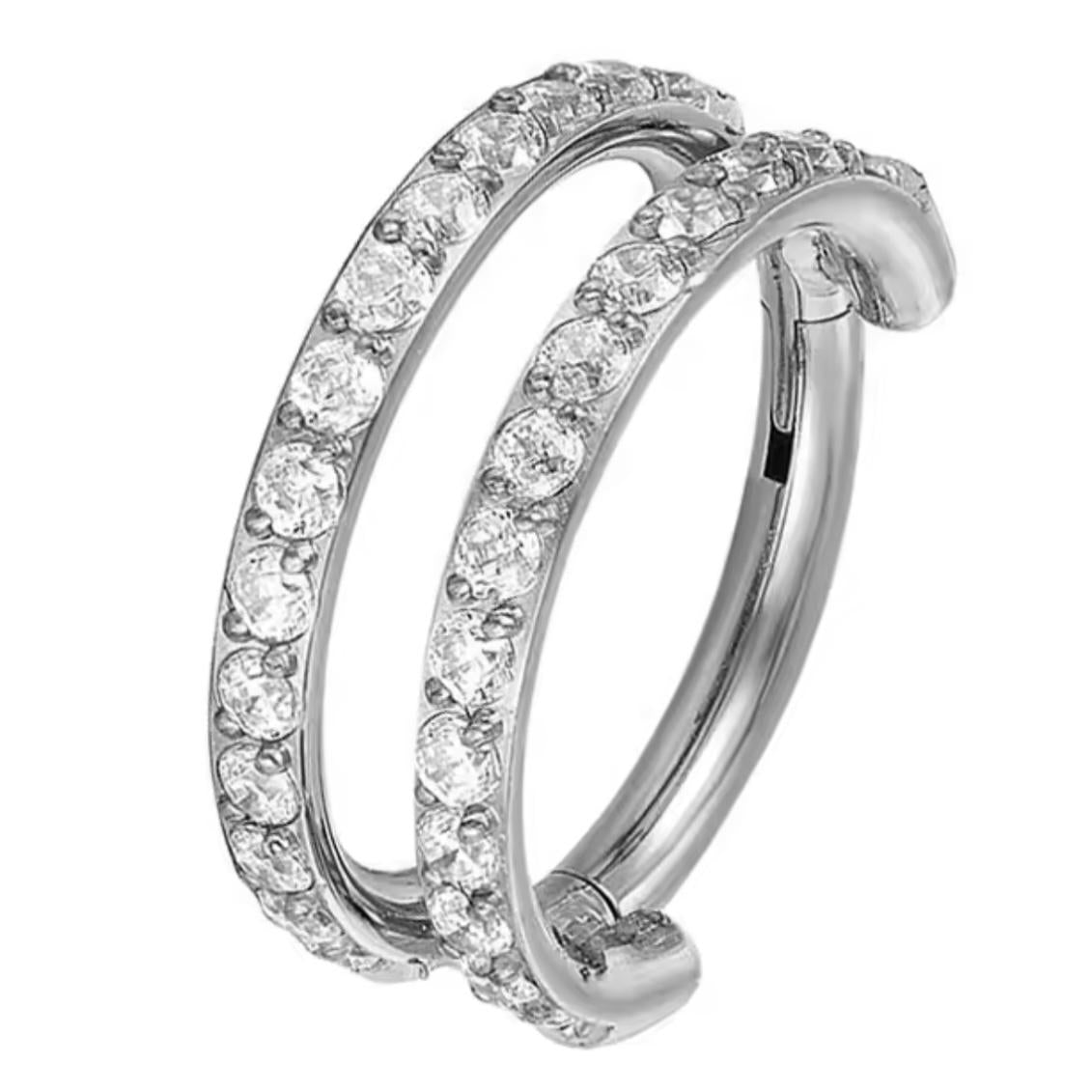 Titanium Hinge Ring Double Line Pave