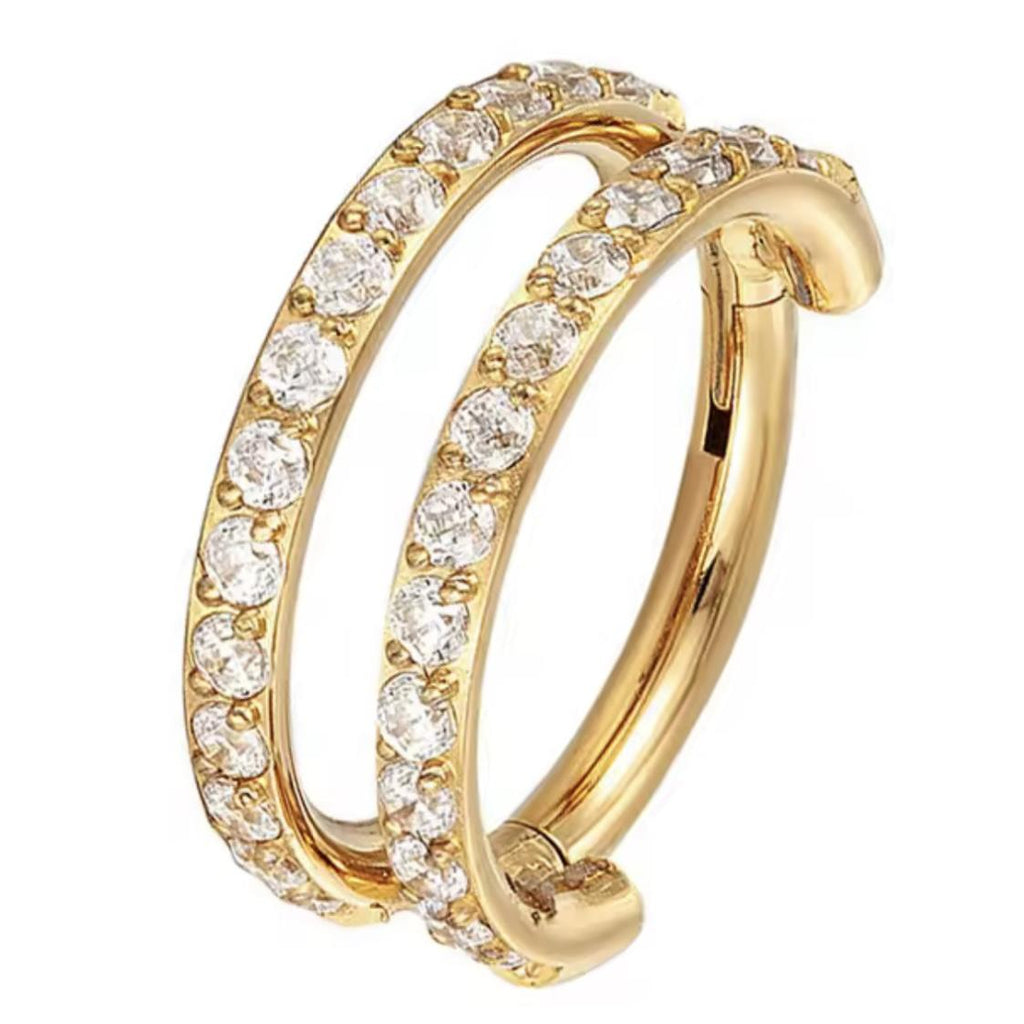 Titanium Hinge Ring Double Line Pave