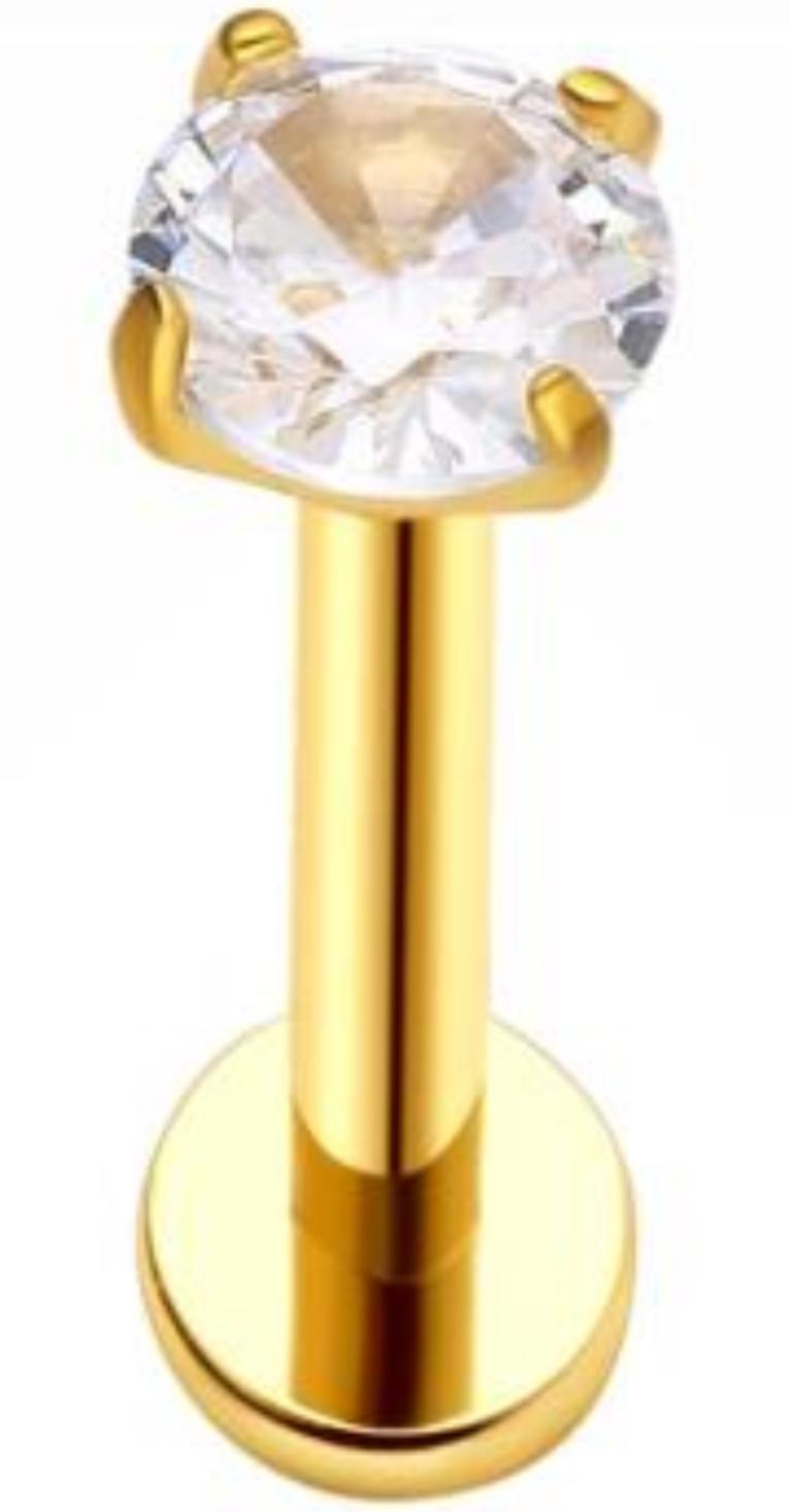 Threadless Labret with Prong Set CZ