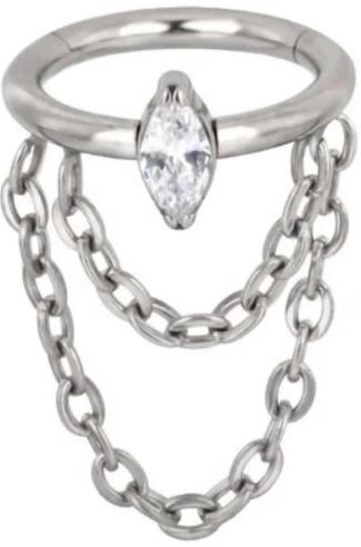 Titanium Hinge Ring with Side Marquise CZ and Double Chain Dangle