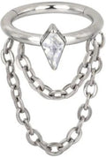 Titanium Hinge Ring with Side Kite CZ and Double Chain Dangle