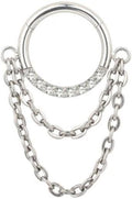 Titanium Hinge Ring with Front Pave CZ and Double Chain
