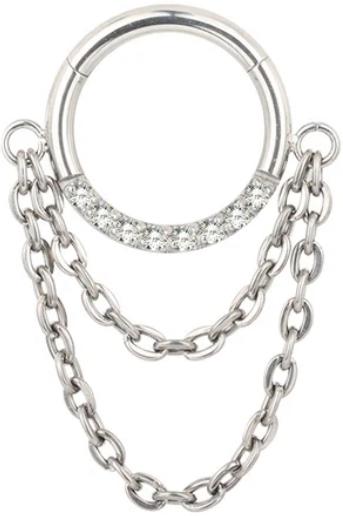 Titanium Hinge Ring with Front Pave CZ and Double Chain