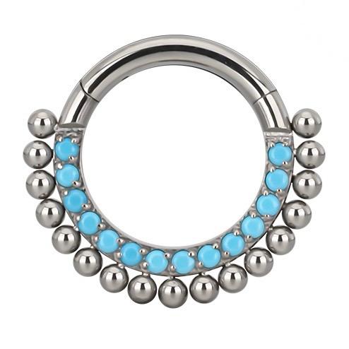 Titanium Hinge Ring Double Row Front Pave and Bead Cluster