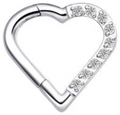 Titanium Hinge Ring Heart Half Front Pave
