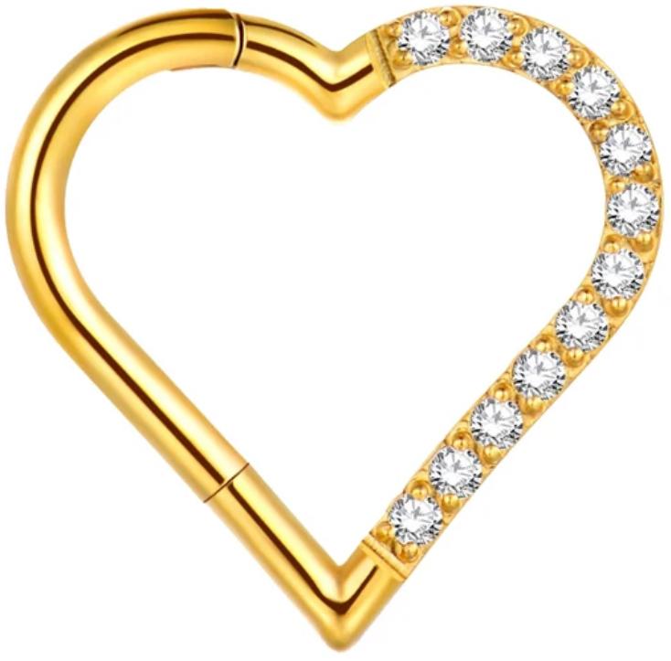 Titanium Hinge Ring Heart Half Front Pave