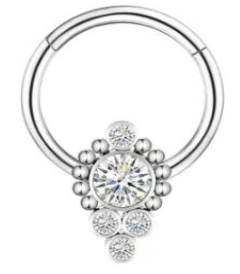 Titanium Hinge Ring with 5 CZ and Beads Cluster