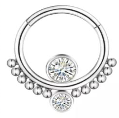 Titanium Hinge Ring with Inside and Outside Round CZ and Bead Clusters