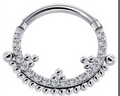 Titanium Hinge Ring with Front Pave CZ Outside Bead Cluster and Inside Tribeads