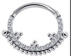 Titanium Hinge Ring with Front Pave CZ Outside Bead Cluster and Inside Tribeads
