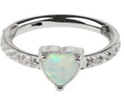 Titanium Hinge Ring with Side Pave CZ and Heart Opal