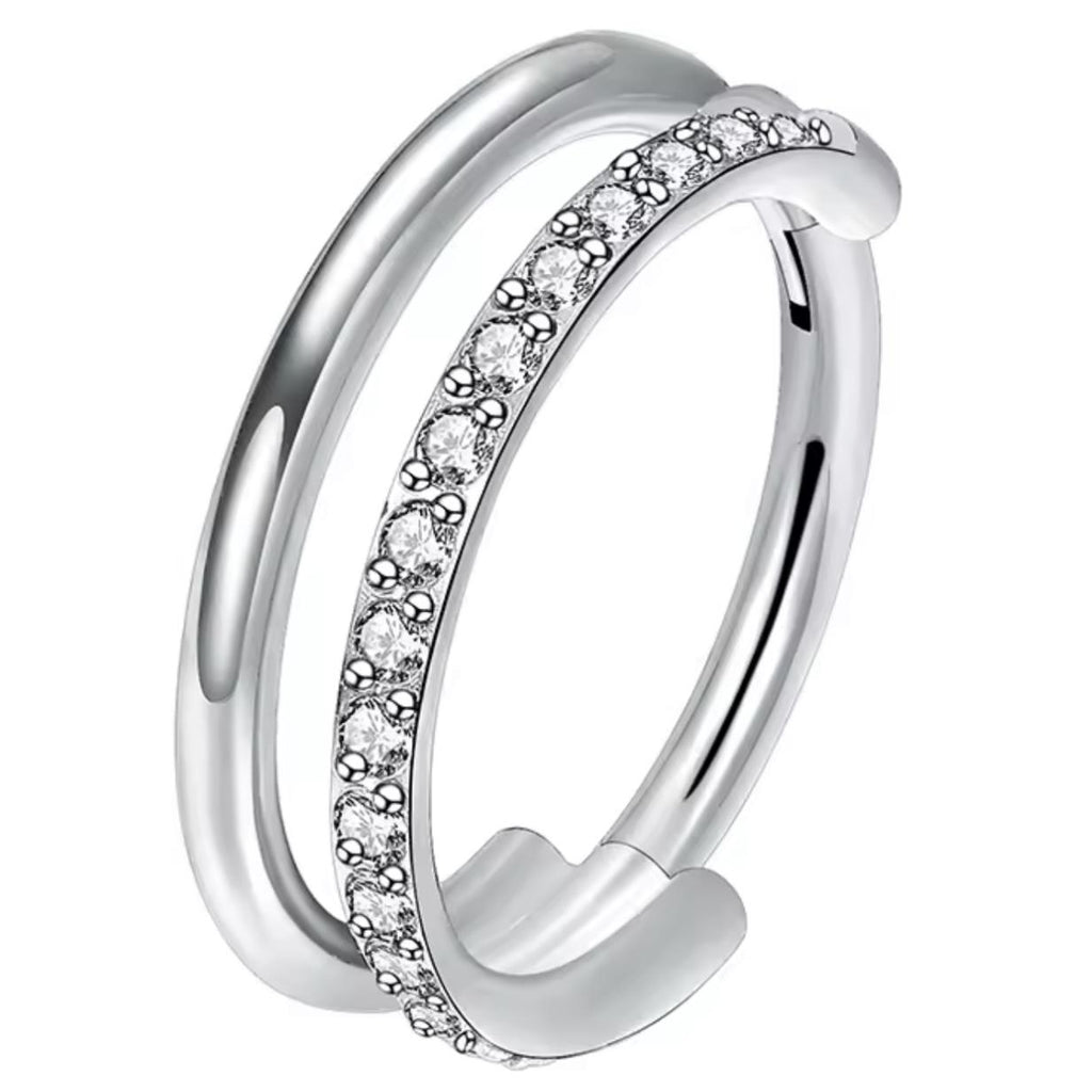 Titanium Hinge Ring Double Line Side Pave and Plain
