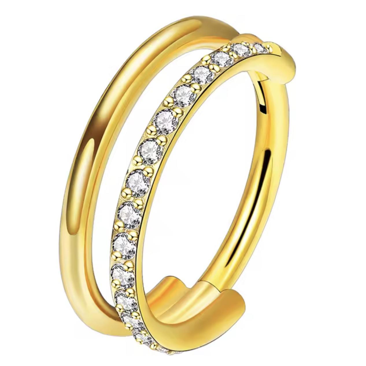 Titanium Hinge Ring Double Line Side Pave and Plain