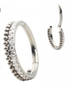 Titanium Hinge Ring Double Row with Side Pave CZ and Bead Cluster