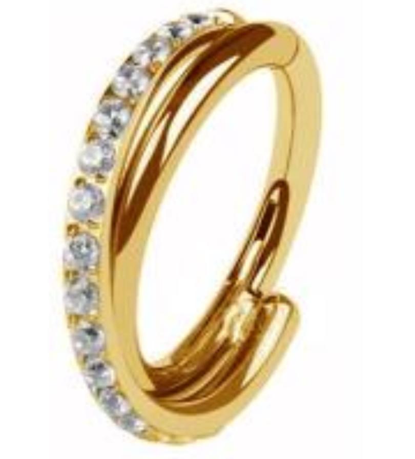 Titanium Hinge Ring Double Line Crossed Side Pave and Plain