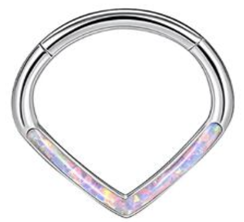 Titanium Chevron Hinge Ring with Opal