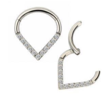 Titanium Chevron Hinge Ring with Front Pave CZ