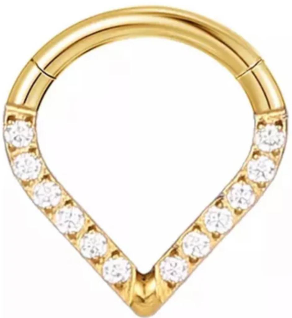 Titanium Chevron Hinge Ring with Front Pave CZ