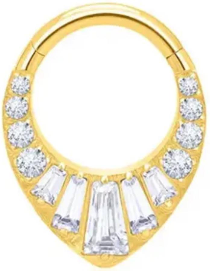 Titanium Teardrop Hinge Ring with Front Pave Baguette and Round CZ