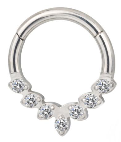 Titanium Hinge Ring with Round CZ in Leaf Shape