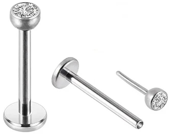 Threadless Labret with Bezel Set Round CZ