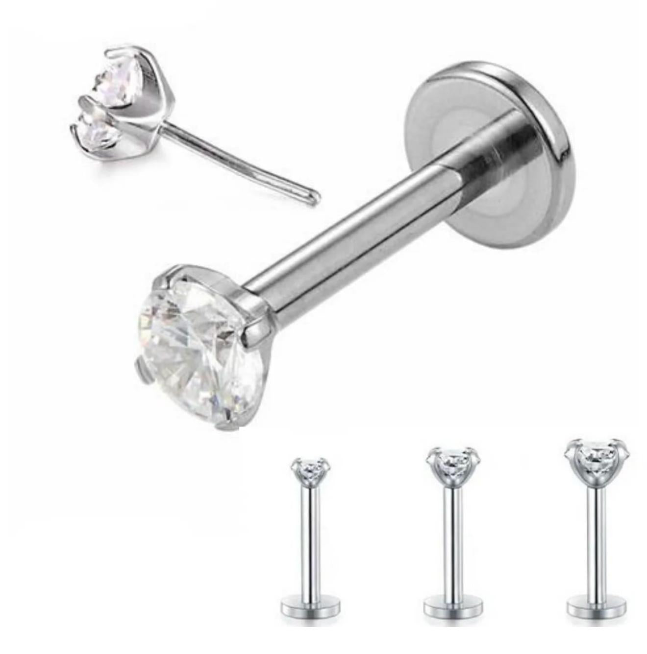 Threadless Labret with Prong Set CZ