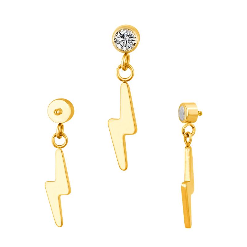 PVD Gold Bezel CZ with Dangled Thunder