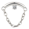 Curved Bar with Bezel CZ and Dangled Chain