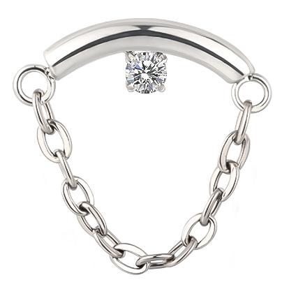 Curved Bar with Bezel CZ and Dangled Chain