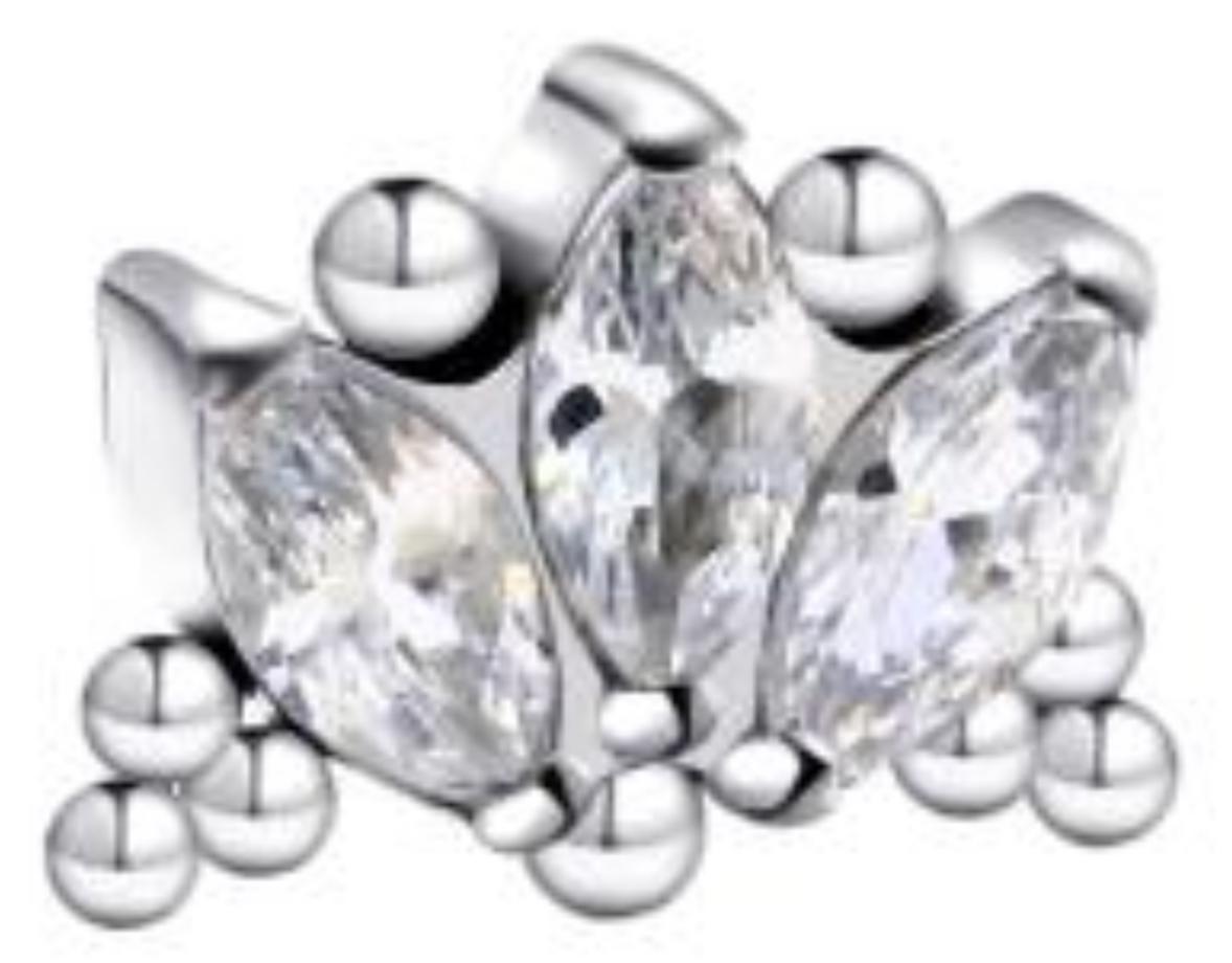 Threadless 3 Marquise CZ with Ball Clusters