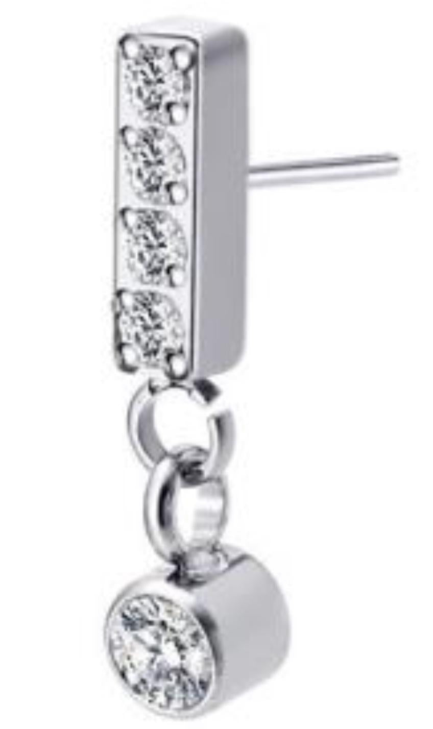 Threadless 3 CZ Rectangle with Round CZ Dangle