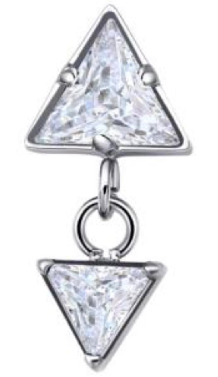 Threadless Triangle CZ with Inverted Triangle CZ Dangle