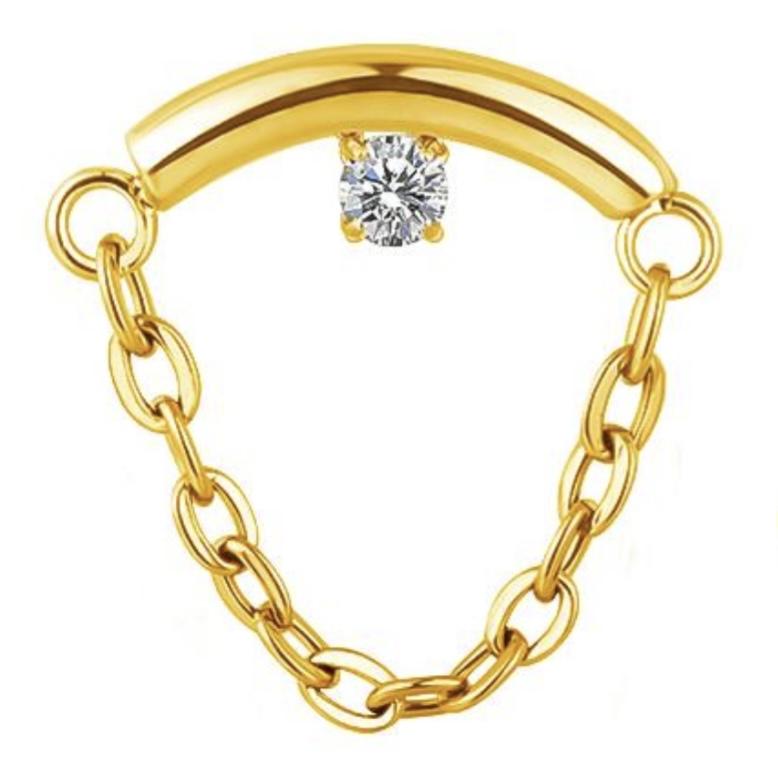 Curved Bar with Bezel CZ and Dangled Chain