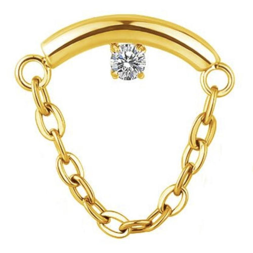 Curved Bar with Bezel CZ and Dangled Chain