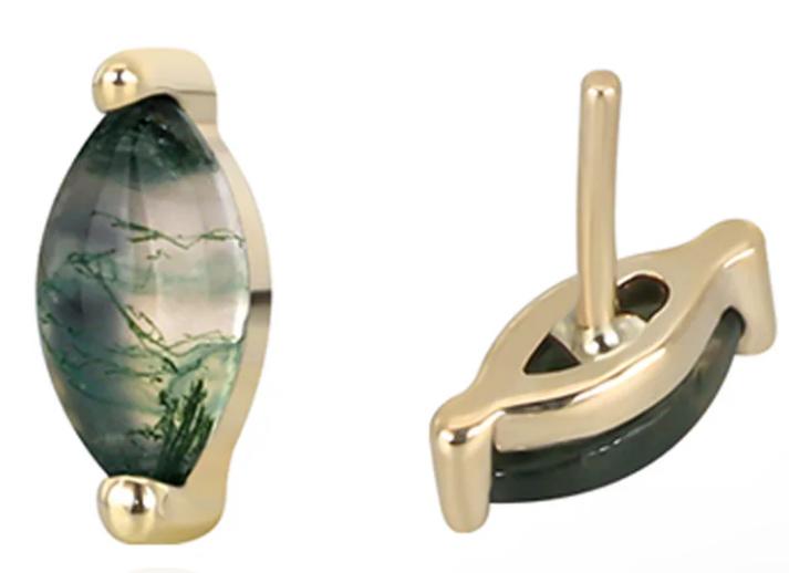 Threadless 14K Gold Bezel Set Marquise Moss Agate