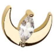 Threadless 14K Gold Crescent Moon with Marquise Clear CZ