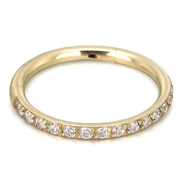 14K Gold Hinge Ring Side Pave CZ